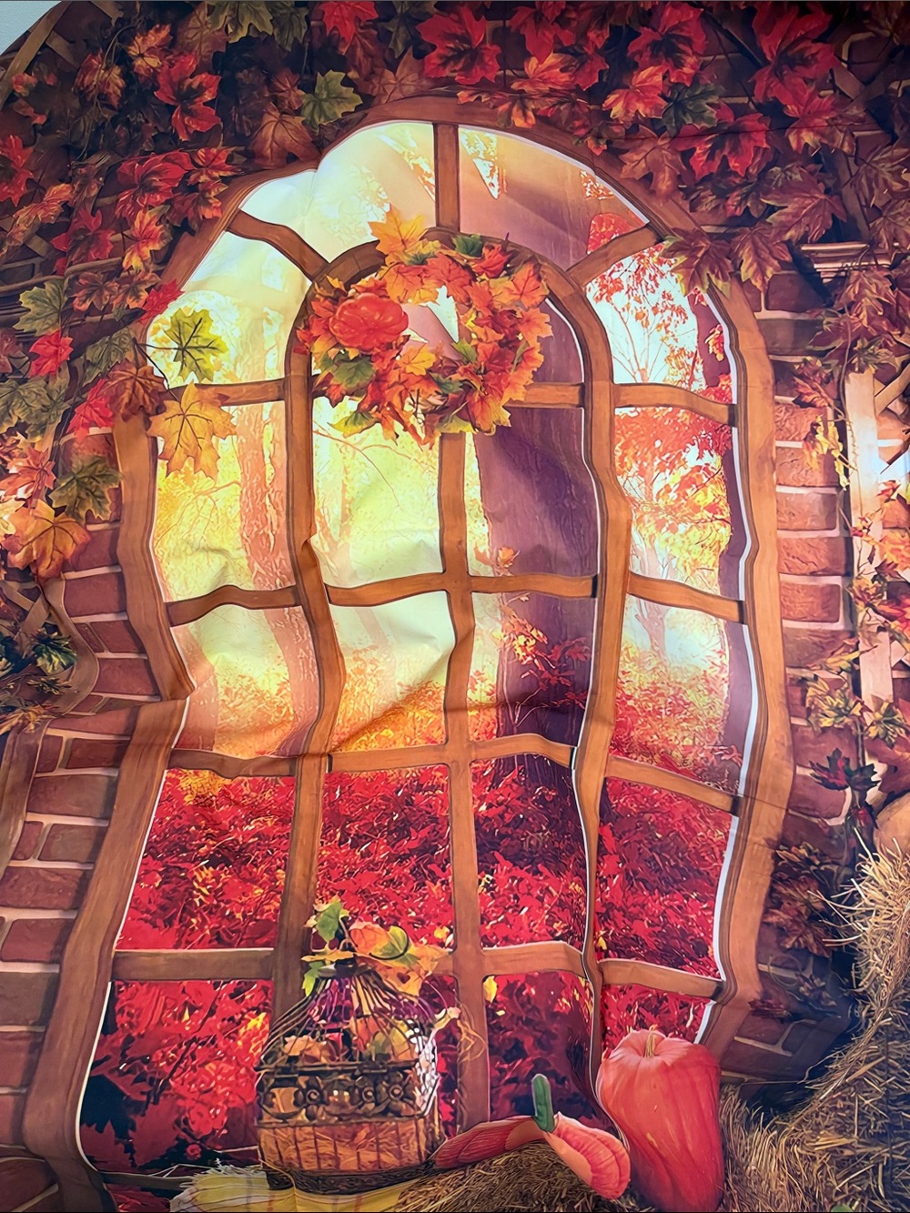 Thanksgiving photography backdrop Autumn Window Wall Decor Panel 5x7 tall new